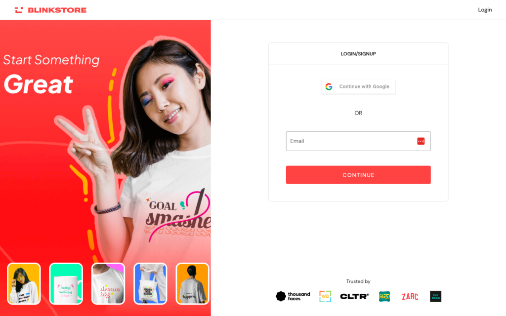 Blinkstore signup and signin page