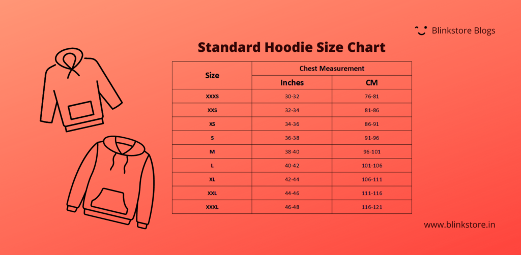 Standard Hoodie size chart India | Hoodie size chart
