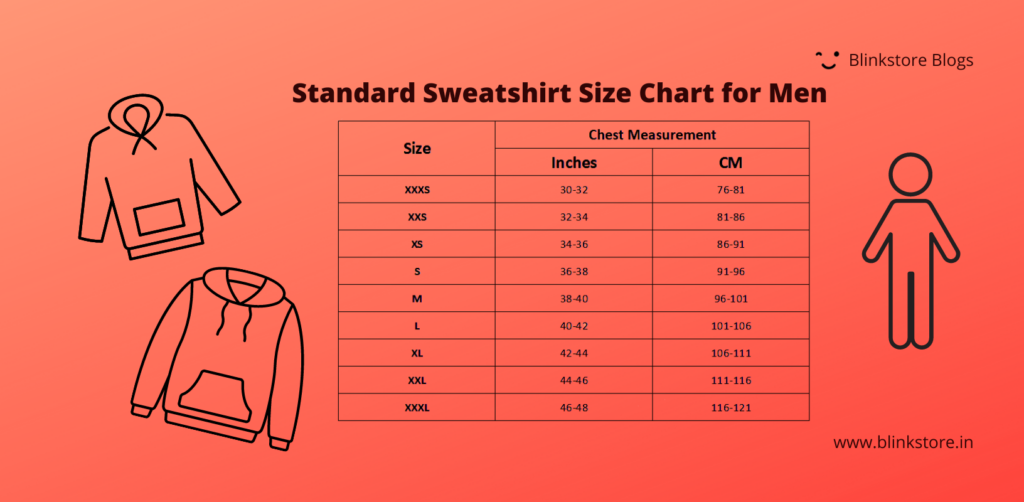 Sweatshirt Size chart guide to pick the right one for yourself