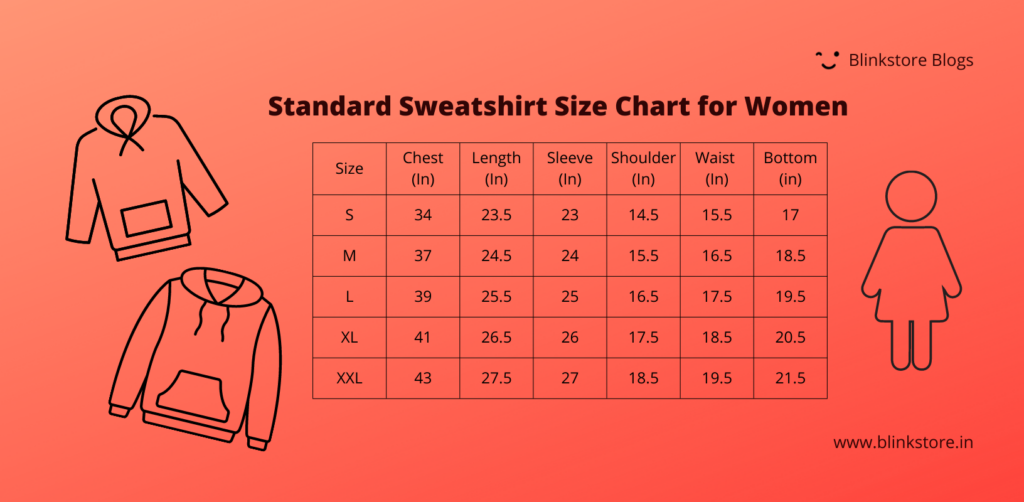 Women's Sweatshirt Size Chart