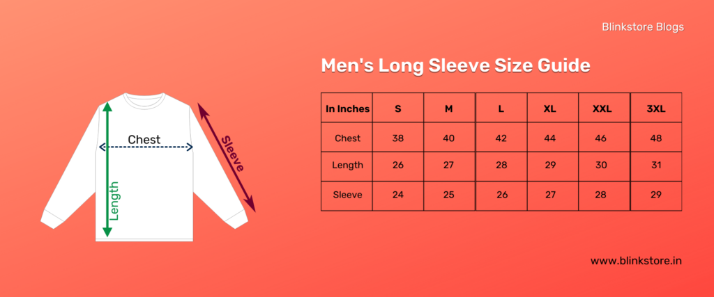 Men's Long Sleeve | T Shirt Size Chart