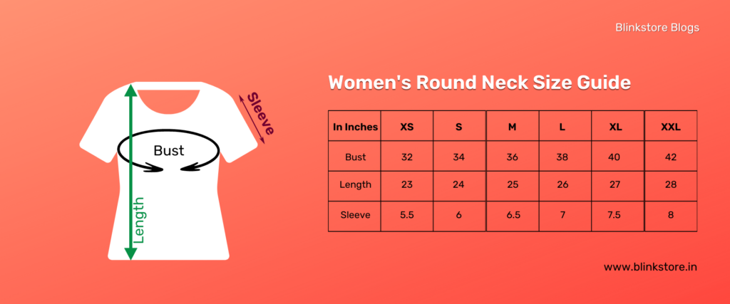 Women's Round Neck | T Shirt Size Chart