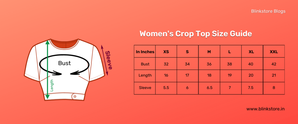 Women's Crop Top | T Shirt Size Chart