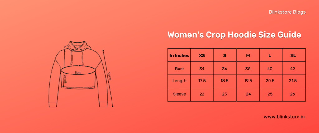 Women's crop hoodie | T Shirt Size Chart