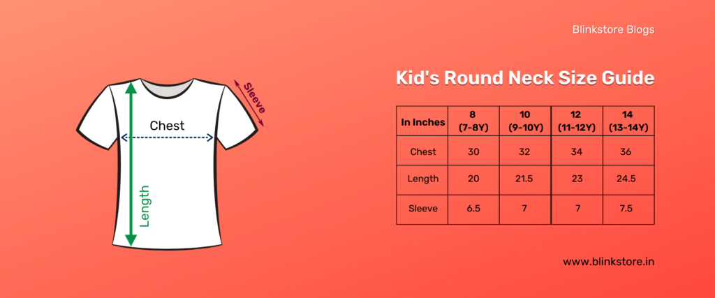 Round neck for Kids  | T Shirt Size Chart
