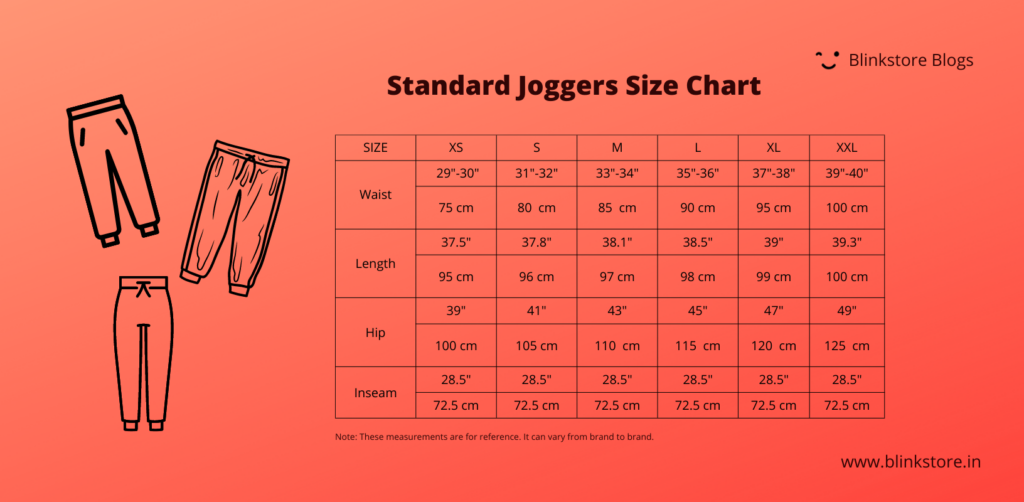 Standard Joggers Size Chart